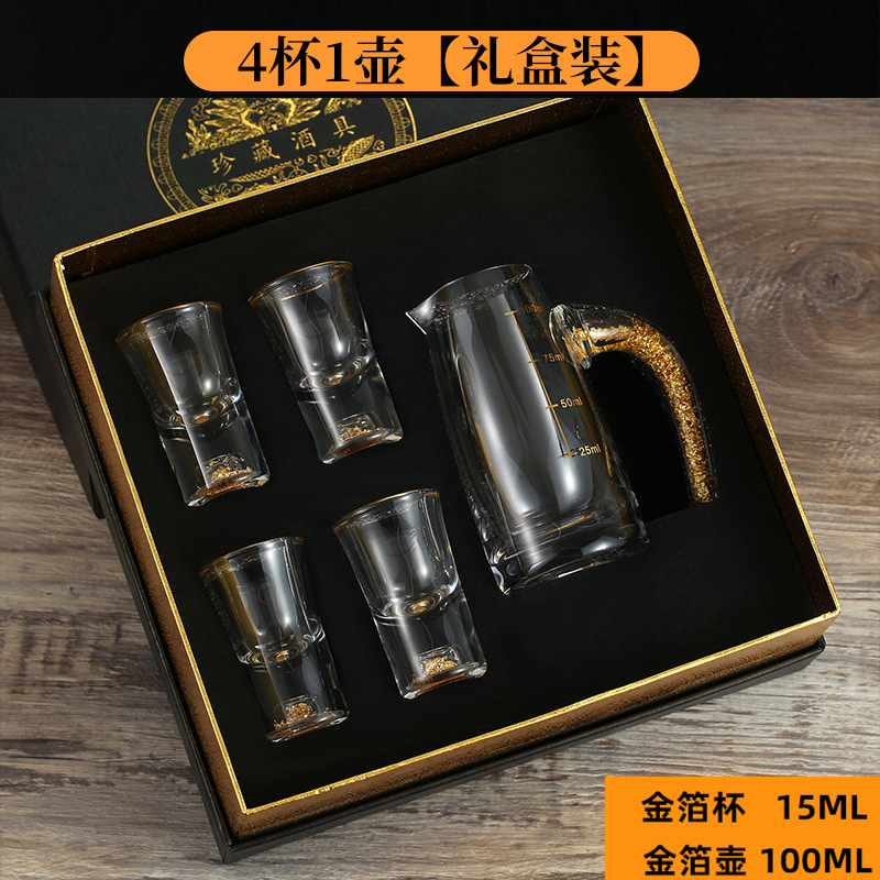 Fabricantes de copas de licor de lámina de oro tazas de cristal de alta calidad tazas de licor de vidrio escalas divisor de licor un sorbo de tazas de licor set