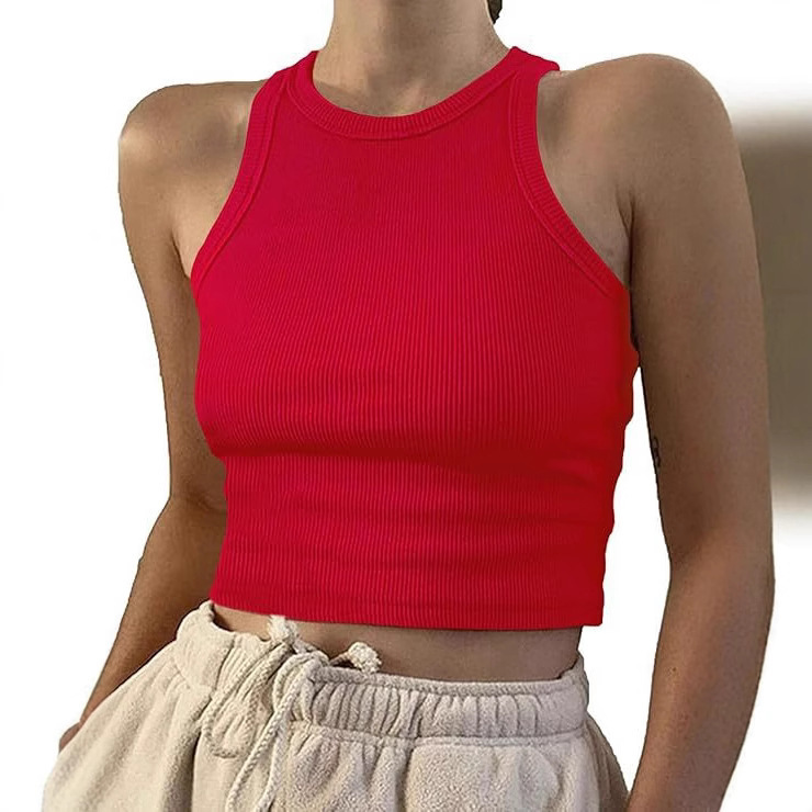 2026 European and American Foreign Trade Women's Clothing Amazon New Summer Solid Color Sleeveless Slim Short Vest for Women