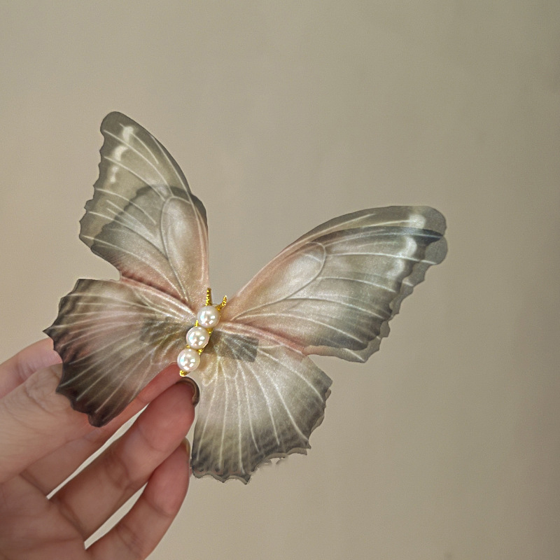 Sweet Style Sweet Butterfly Cloth Pearl Hair Clip 2 Pieces