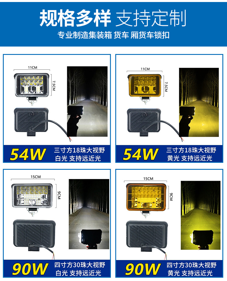 Car LED spotlight 12-80V car truck LED lamp far and near light one-click switching highlight energy-saving lamp wholesale