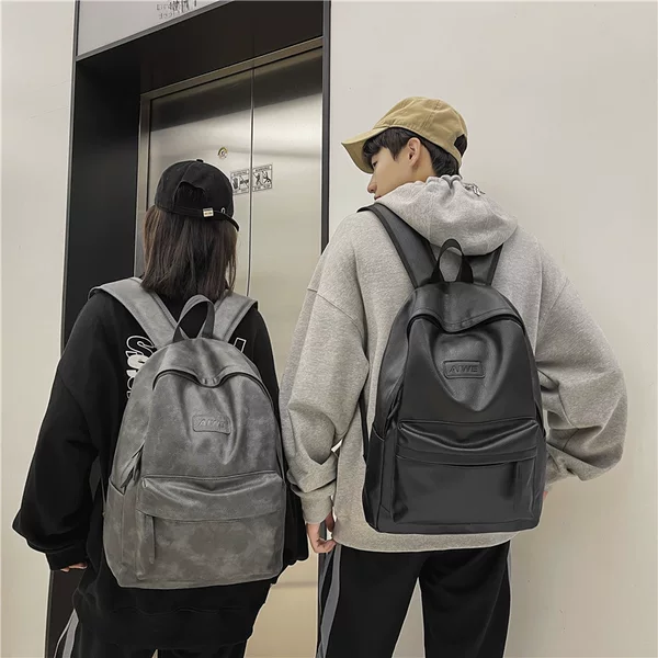 School Bag European and American Retro Pu Leather Texture Backpack for High School and College Students with Lettered Air-Cushioned Shoulder Straps