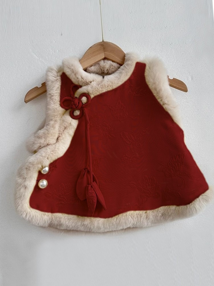 En stock Año Nuevo ropa niñas chaleco invierno estilo nacional cheongsam bebé engrosado chaleco niños Año Nuevo Tang traje superior