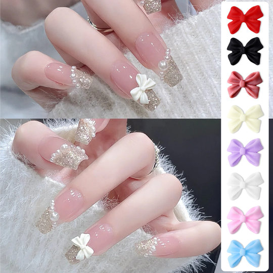 Popular online popular nail resin black and white bow jewelry frosted ribbon ballet style wear nail DIY accessories