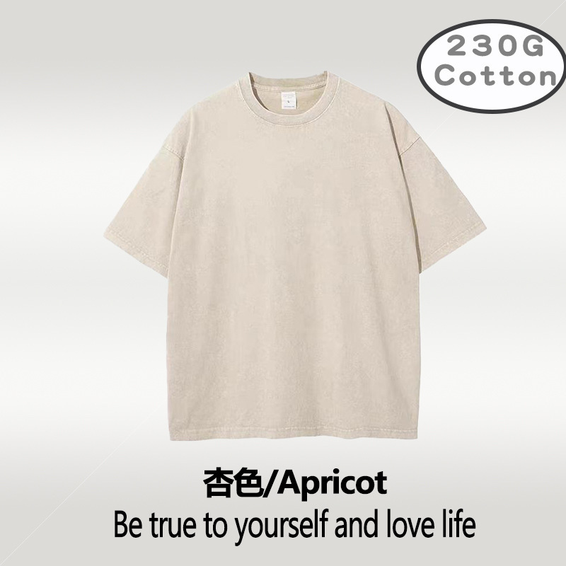 Camiseta retro de manga corta lavada holgada de algodón puro Camiseta transfronteriza de talla grande 230g versión estadounidense de talla europea de los hombres con hombros caídos