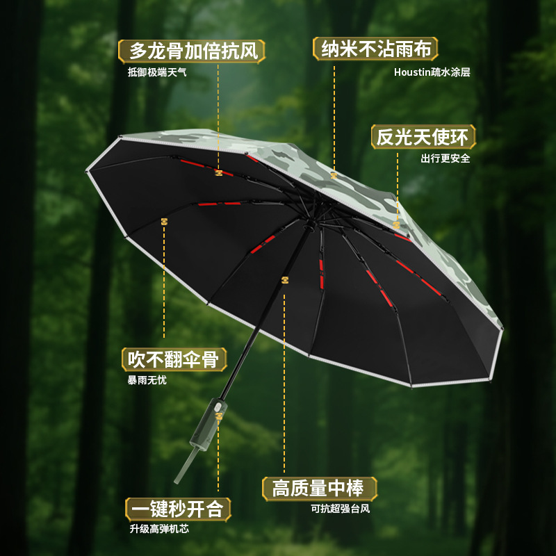 新款迷彩自动伞三折伞自动伞商务伞防晒+强防风晴雨两用户外出行|undefined