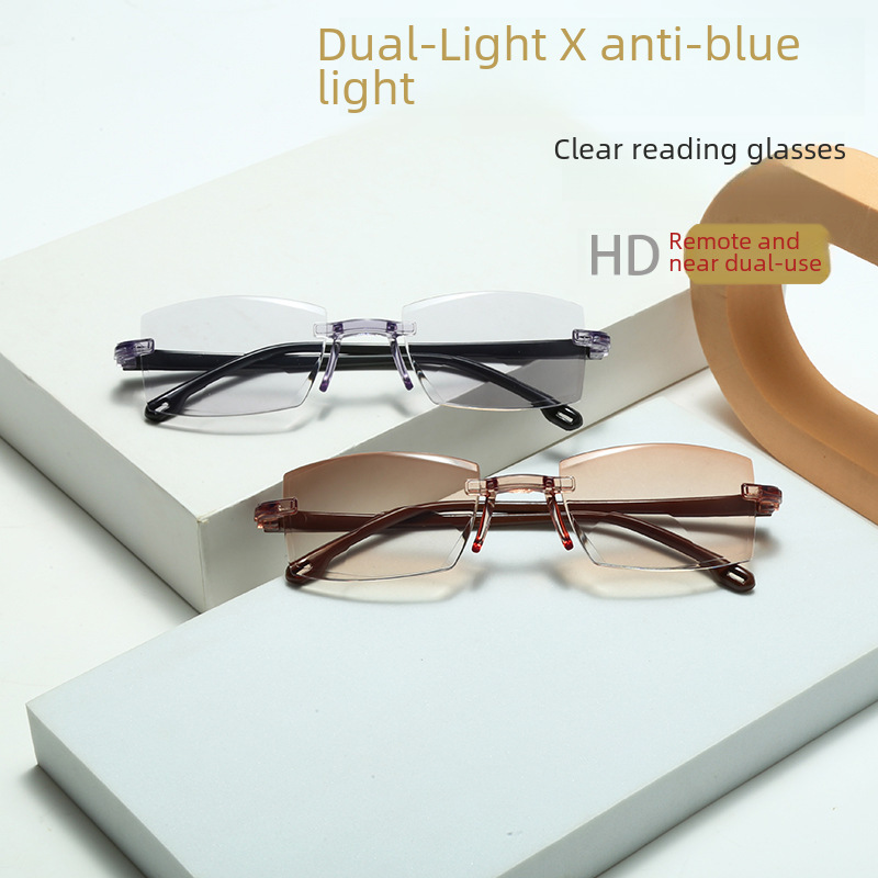 Nové diamantové antimodré brýle s dvojitým světlem presbyopické brýle Bezrámové integrované brýle pro presbyopii s vysokým rozlišením pro dvojí použití na dálku a na blízko_voghion.com