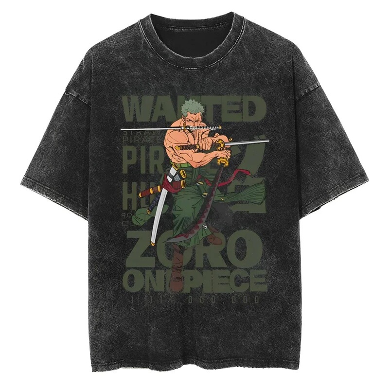 Zoro T-Shirt for Men, Acid-Washed Anime Roronoa Graphic Cotton Streetwear, Pirate Hunter, $1 Billion Bounty Zoro T-Shirt for Men, Acid-Washed Anime Roronoa Graphic Cotton Streetwear, Pirate Hunter, $1 Billion Bounty