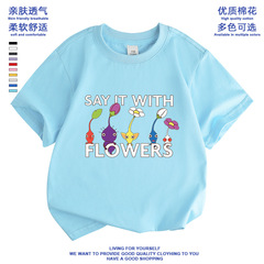 New 2024 Summer Pikmin Loose Round Neck Short Sleeve Unisex Children's Pure Cotton Casual Matching Top Lightweight T-Shirt