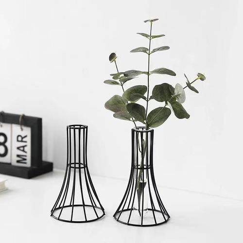 Nordic Creative Glass Flower Vase Living Room Room Decorative Items TV Stand Desktop Iron Wire Dried Flower Hydroponic Ornament