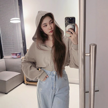 alo肯豆同款 Cropped运动时尚短款拉链连帽外套 宽松休闲开衫卫衣