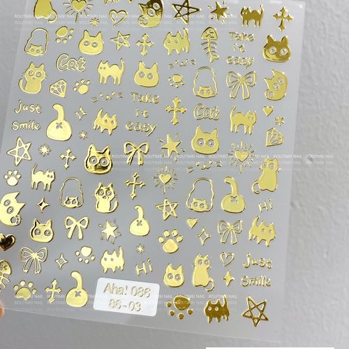 Aha! Cute Cartoon Cat Nail Stickers—Adorable Instagram-Inspired Kitty Designs with Backing Glue