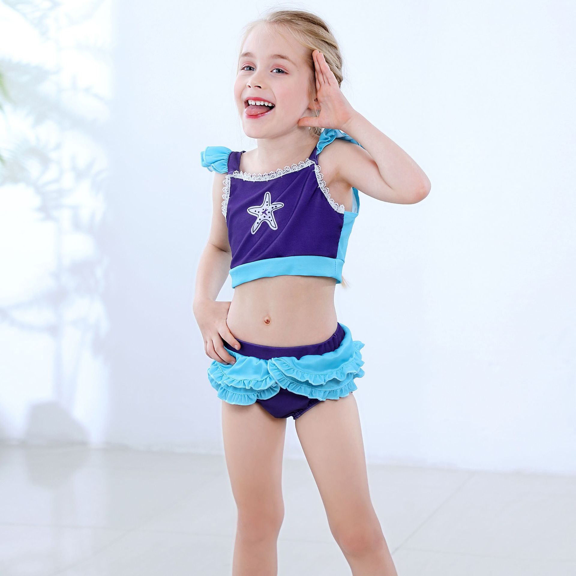 Girl'S Cartoon Color Block Crop Top Kids Swimwear display picture 8