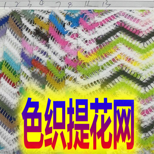 涤针织色织提花网色织针织多彩提花网波浪条纹飞织比基尼提花网布