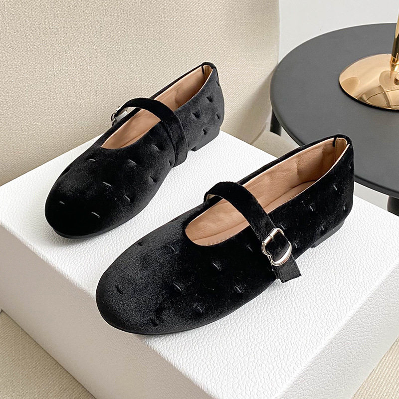 Giày búp bê nữ Mary Jane quai ngang mũi tròn đế bằng — Màu đen, Màu đỏ