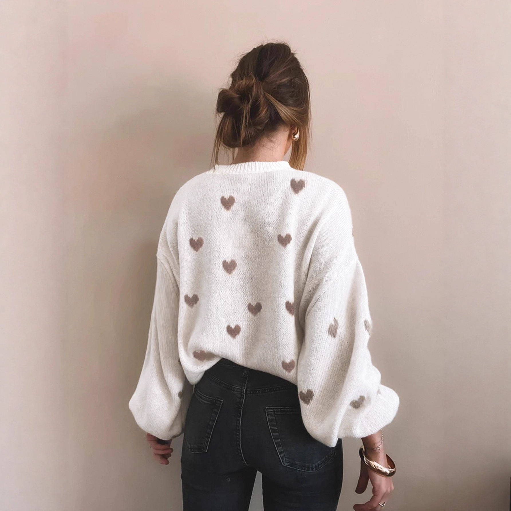 Cozy Knit Sweater For Women With Heart Pattern - Winter Warm Oversized Pullover Casual Tops, White/Red/Grey/Black, S-XXL_voghion.com