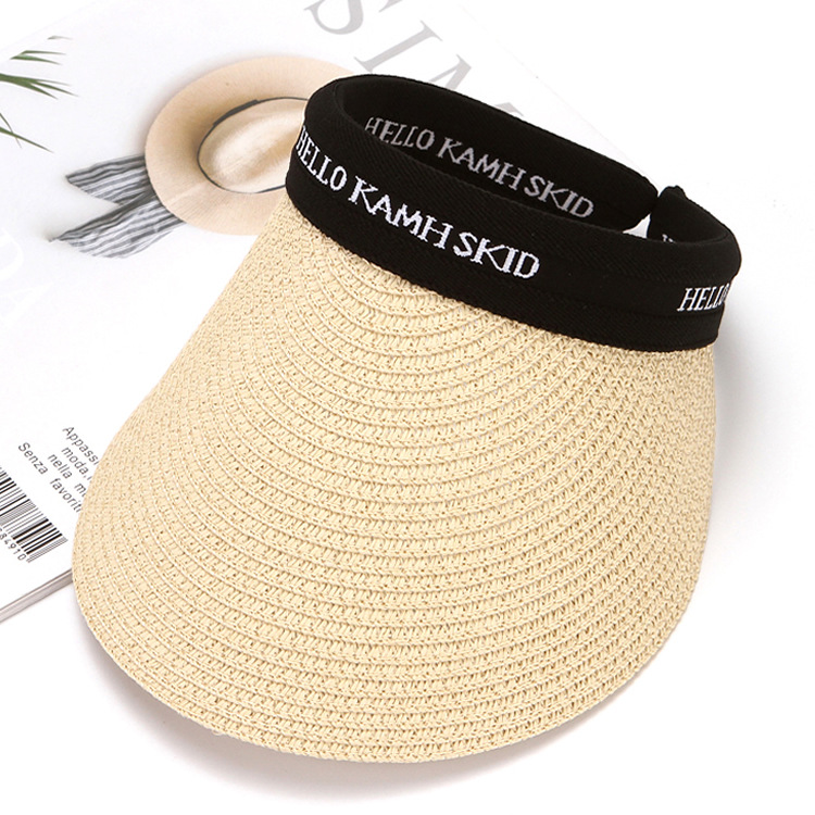 Women's Leopard Print Straw Visor Hat Wide Brim Summer Sun Hat_voghion.com