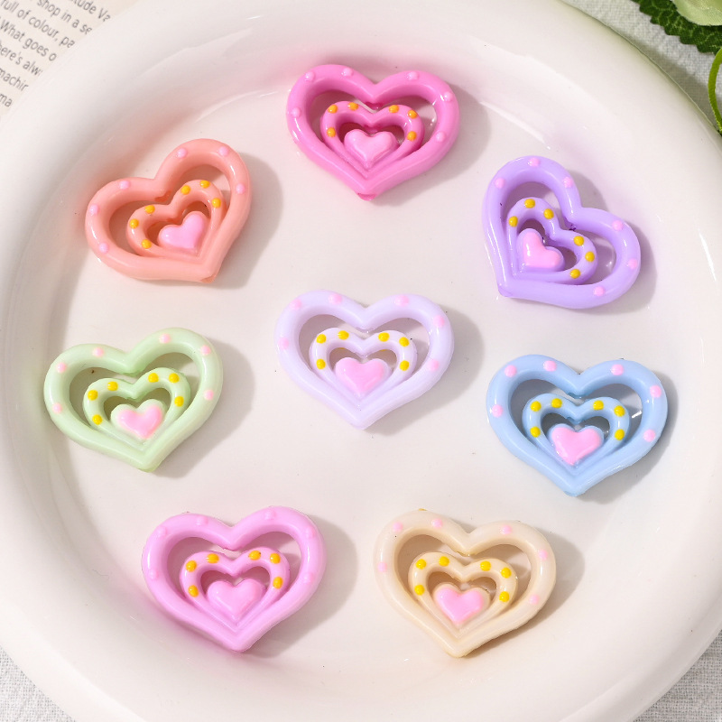 Sweet and Cute Oil-Drip Polka Dot Three-Layer Heart-Shaped Loose Beads DIY Phone Chain Accessories Beaded Pen Loose Beads Wholesale