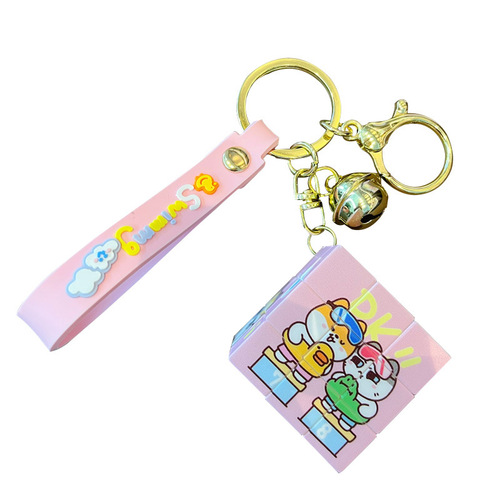 Official Happy Magic Cube Keychain Mini 3-Step Stress-Relief Brain Teaser Car Key Ring Bag Clip School Bag Accessory Wholesale