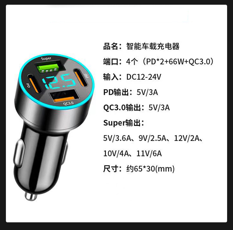 Xinke Dual-Port Car Phone Charger Fast Charging for Apple and Android, Car Cigarette Lighter Adapter with Digital Display Fast Charging