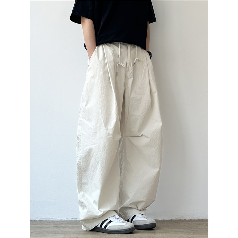 Joyzone Summer New Men's Japanese Versatile Thin Scimitar Pleated Casual Pants Loose Straight Wide-Leg Trousers