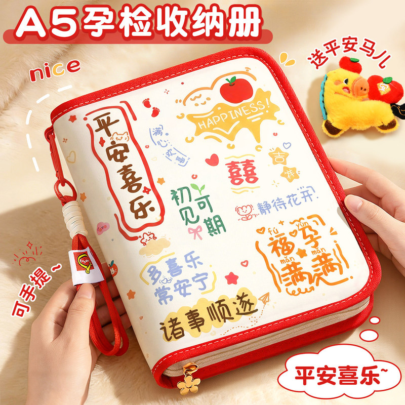 Pregnancy check-up and prenatal care storage folder, prenatal check-up report sheet, pregnancy record book, portable storage bag, maternity prenatal check-up storage bag