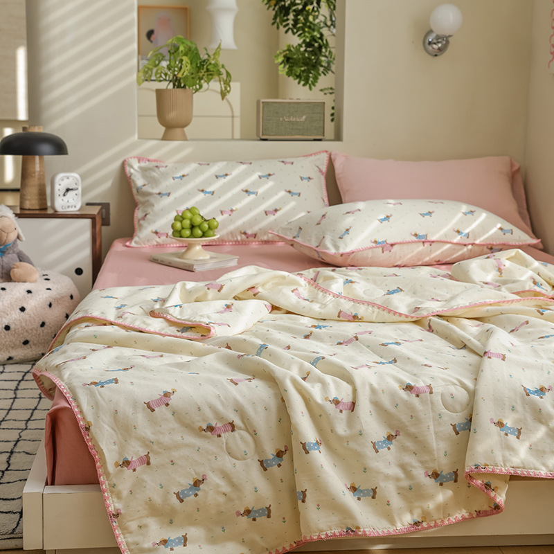 Edredón fresco de verano de fibra de soja de algodón, juego de cuatro piezas de algodón puro para el hogar, edredón de verano lavable a máquina, aire acondicionado individual, edredón fino