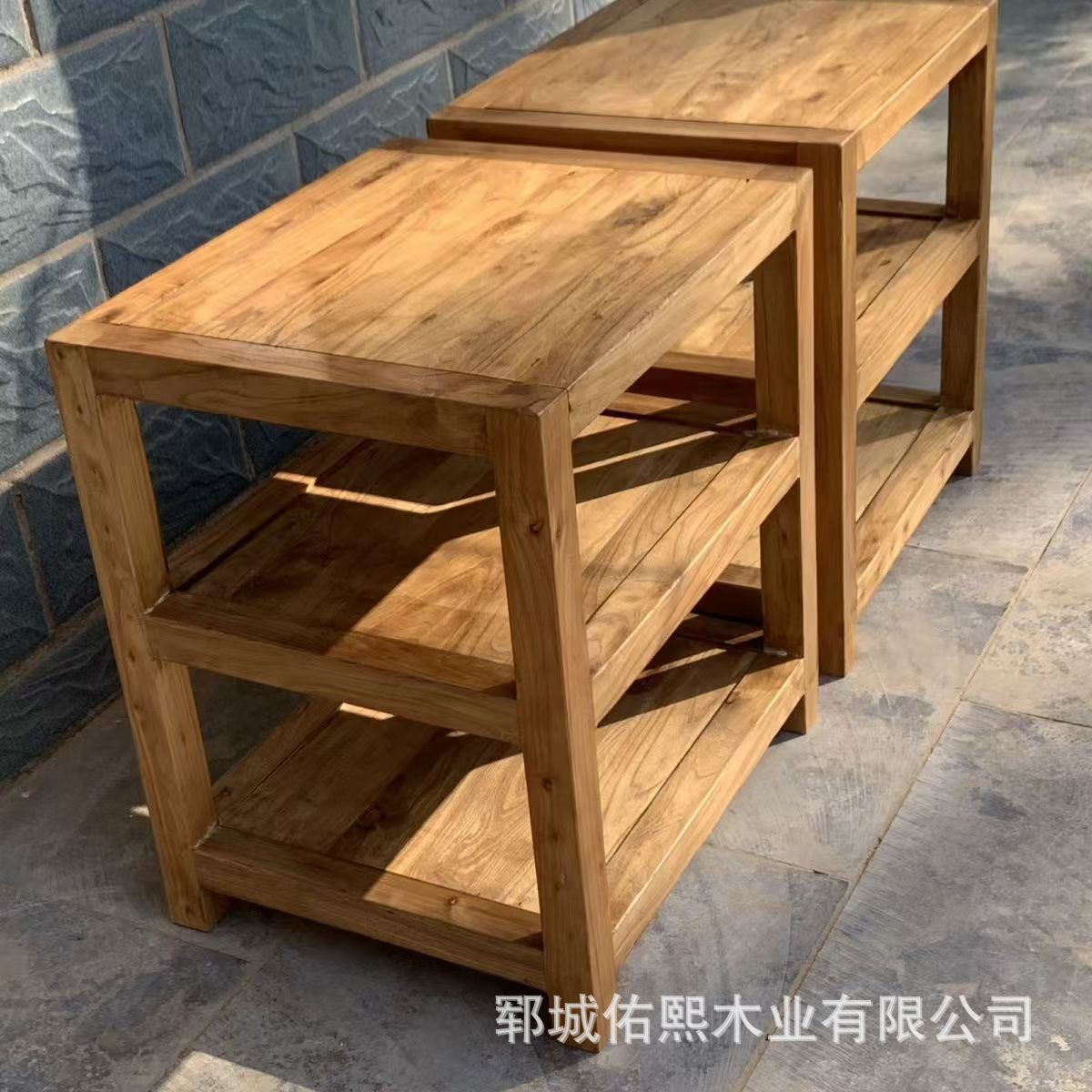 老榆木火锅食材收纳架三层餐桌边整理架创意实木展示架榆木支架