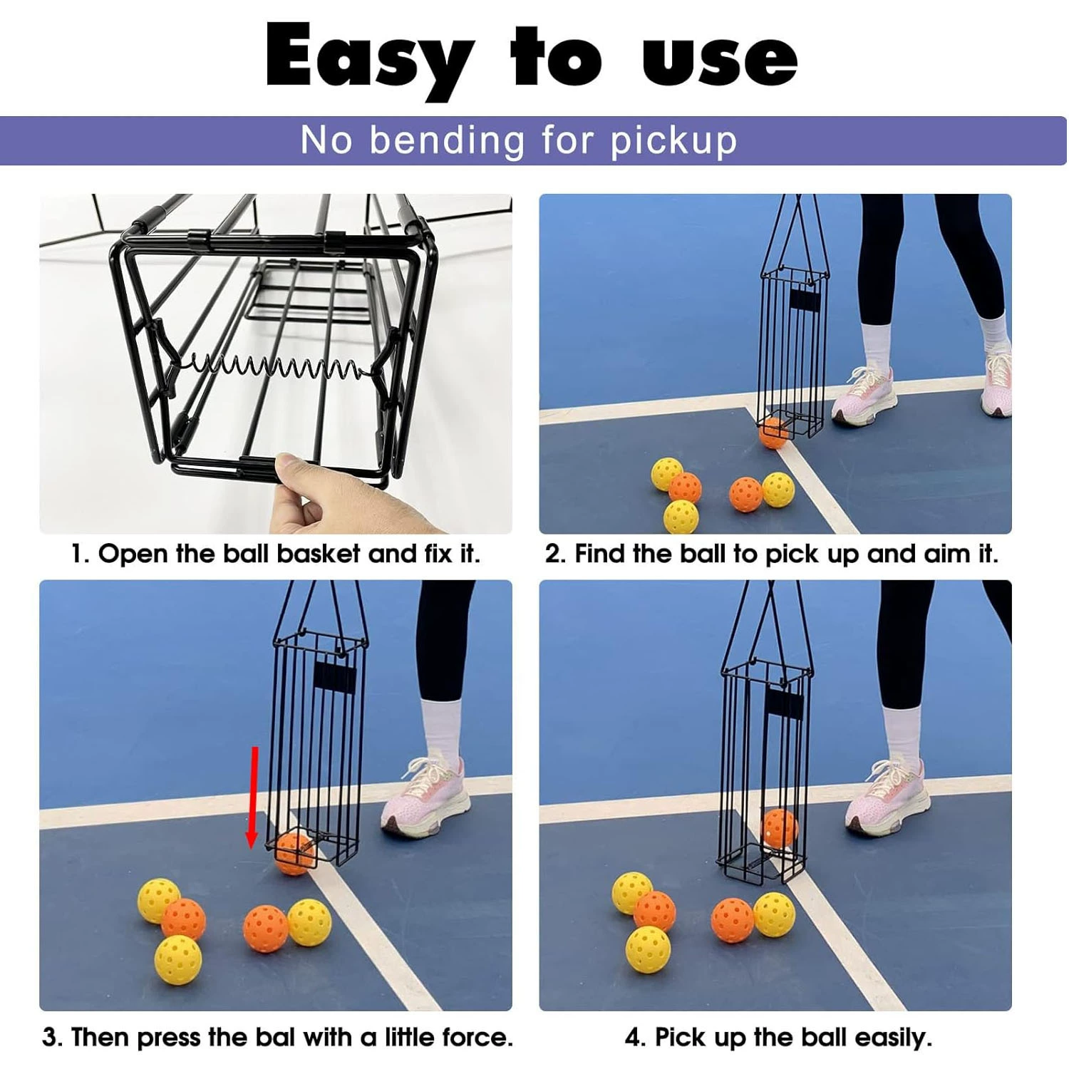 Pickleball 40-hole LED night-light perforated ball 74mm injection-m molded cage ball pickup storage rack