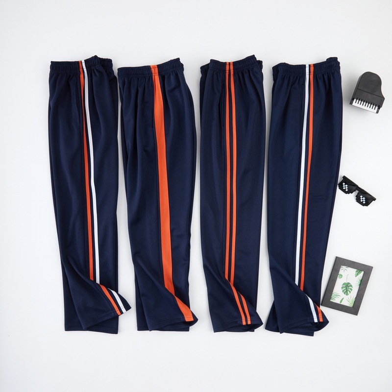 Two-Stripe Orange School Uniform Pants for Male and Female Students, Spring/Summer Thin Style, White and Orange Stripes, Plus Size, Loose Fit, Straight-Leg Sports Pants Two-Stripe Orange School Uniform Pants for Male and Female Students, Spring/Summer Thin Style, White and Orange Stripes, Plus Size, Loose Fit, Straight-Leg Sports Pants