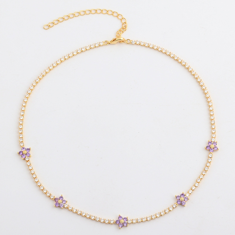 Simple Style Flower Zircon Copper Tennis Chain Choker Wholesale display picture 8