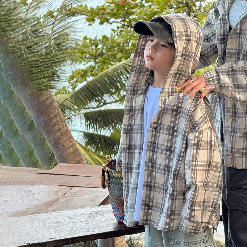 Children's Clothing Boys' Hooded Plaid Shirt 2026 Spring New Style Kidsren's Casual Jacket Big Kids Spring and Autumn Long-Sleeved Clothes