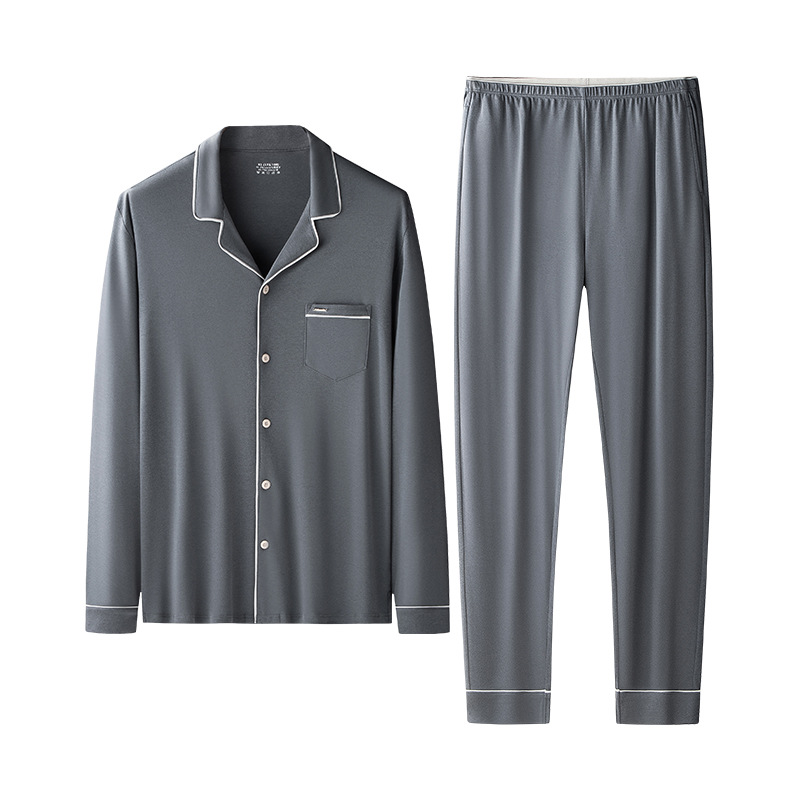 [Promoción de bienestar] Pijamas para hombre de otoño e invierno, estilo fino de algodón Tianssi suave, traje de servicio a domicilio con solapa