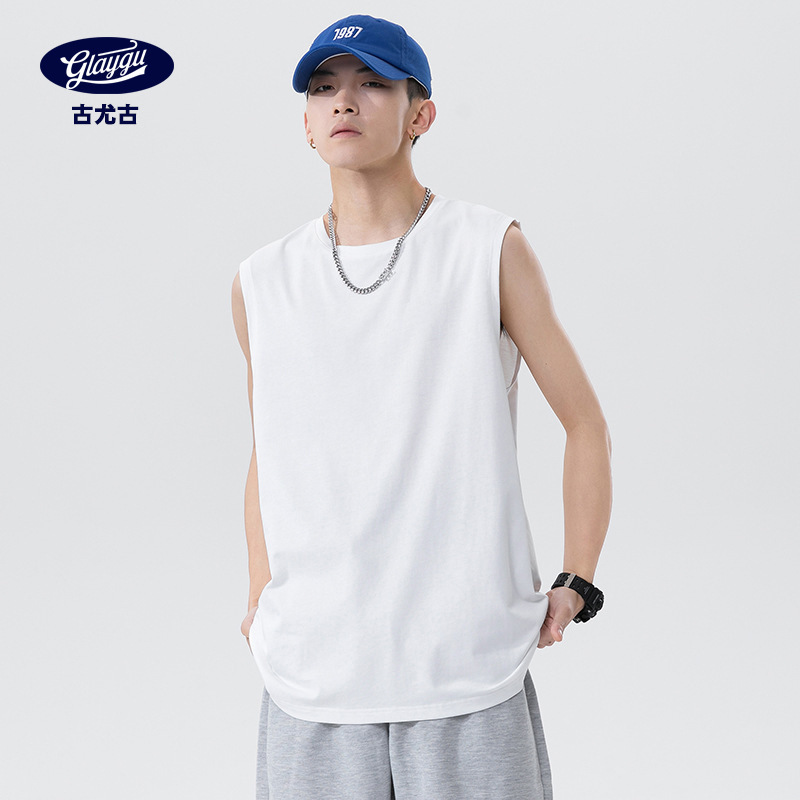 230g Xinjiang Pure Cotton American-Style Sports Sleeveless Vest Trendy Summer Loose White T-Shirt Unisex Sleeveless T-Shirt Tank Top