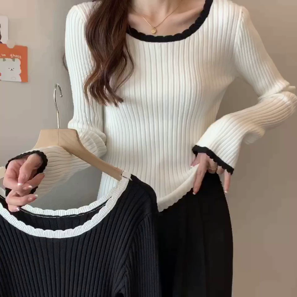 Новинка 2025 года, осенний вязаный пуловер с круглым вырезом в корейском стиле, топ с длинными рукавами и элитным цветным свитером