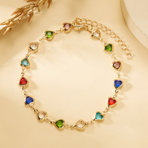 Summer new arrivals European and American cross-border accessories candy-colored heart-shaped colorful anklets fashionable versatile women's devil's eye jewelry