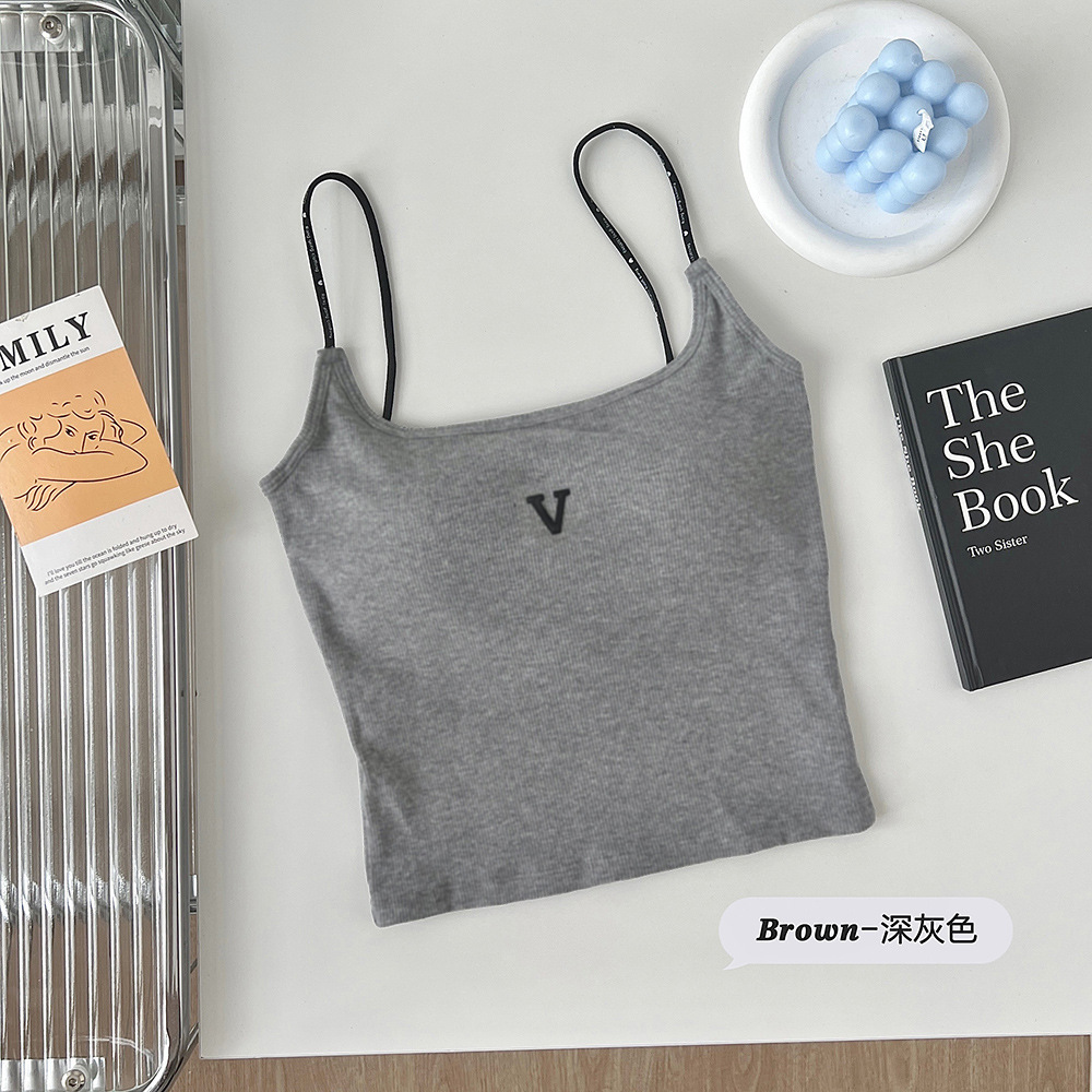 Primavera y verano, todo fósforo, hermoso chaleco de tirantes para mujer, estilo delgado, taza fija, chaleco de fondo de tubo de una pieza