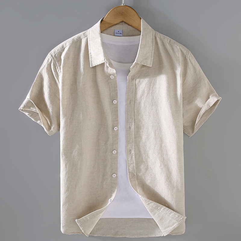 Summer Men's Pocket Short-Sleeve Linen Shirt Casual Cotton-Linen Thin Half-Sleeve Cardigan Breathable Comfortable