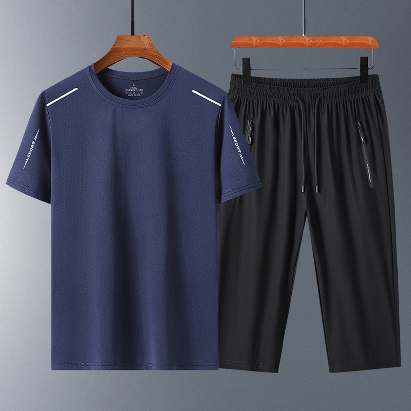 Papá Traje casual Verano de hombre de secado rápido Manga corta Pantalones cortos casuales de mediana edad Traje de secado rápido de mediana edad Traje de dos piezas