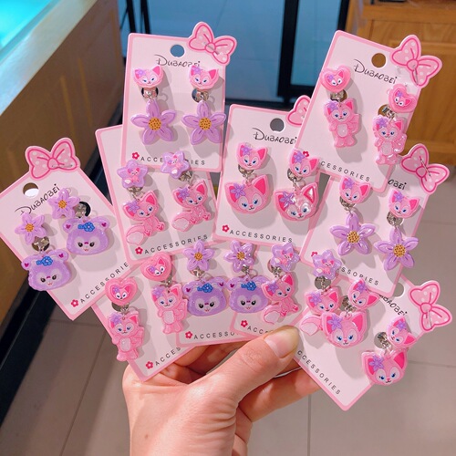 PINK LINGMA BEAR FURRY EARRINGS FOR GIRLS, PURPLE STARDUST CLEANSING EARRING CLIPS WITHOUT PIERCING