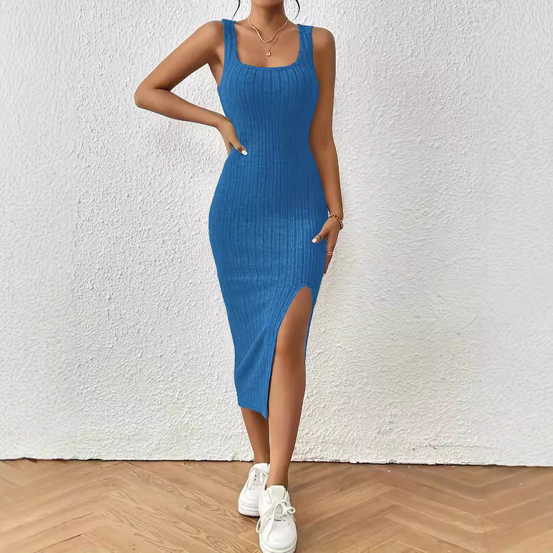 Cross-border Women's Solid Split Thigh Brushed Pit Strip Vest Dress Cross-border Women's Solid Split Thigh Brushed Pit Strip Vest Dress