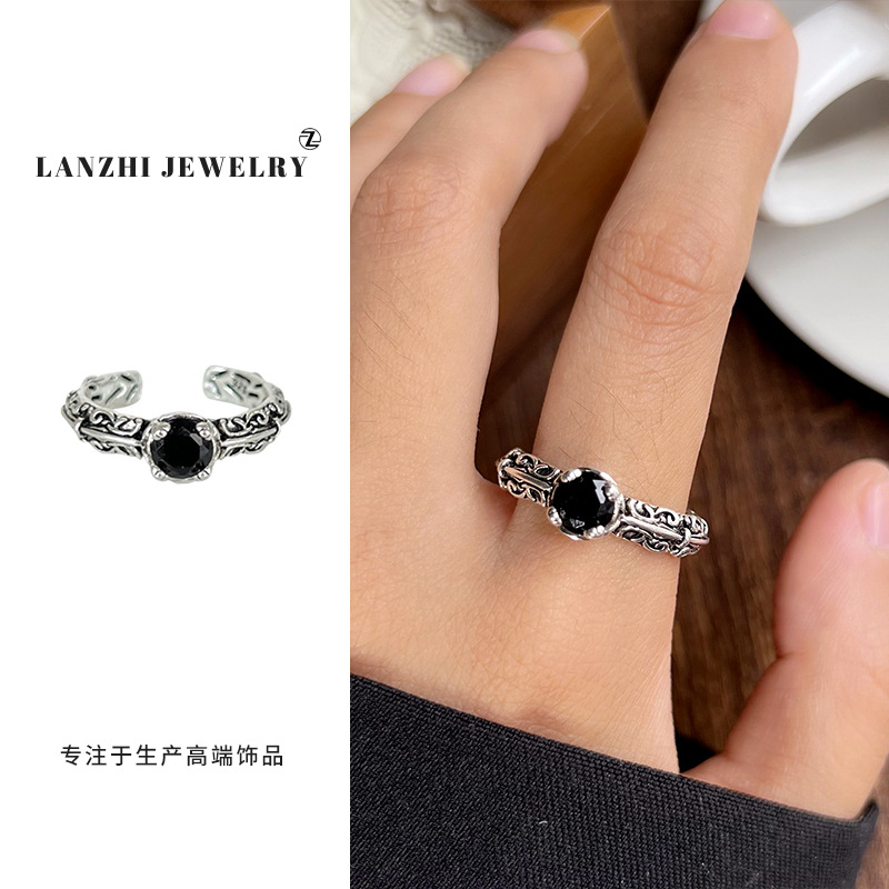 Lan Zhi 925 anillo de plata esterlina personalidad punk exagerado diseño joyería hip hop anillo abierto no desvanecimiento nicho