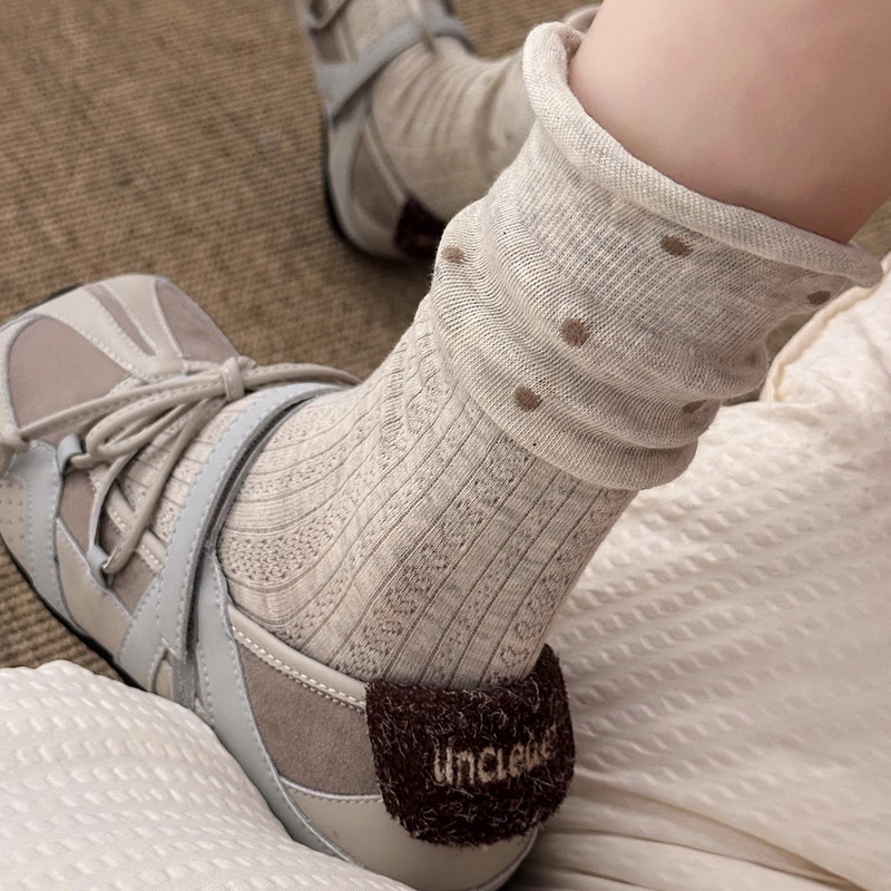 Women's Summer Thin Socks, Slouch Socks, Polka Dot Mid-Calf Socks, Breathable Mesh Summer Thin Socks, Rolled Edge Long Socks to Match Dresses