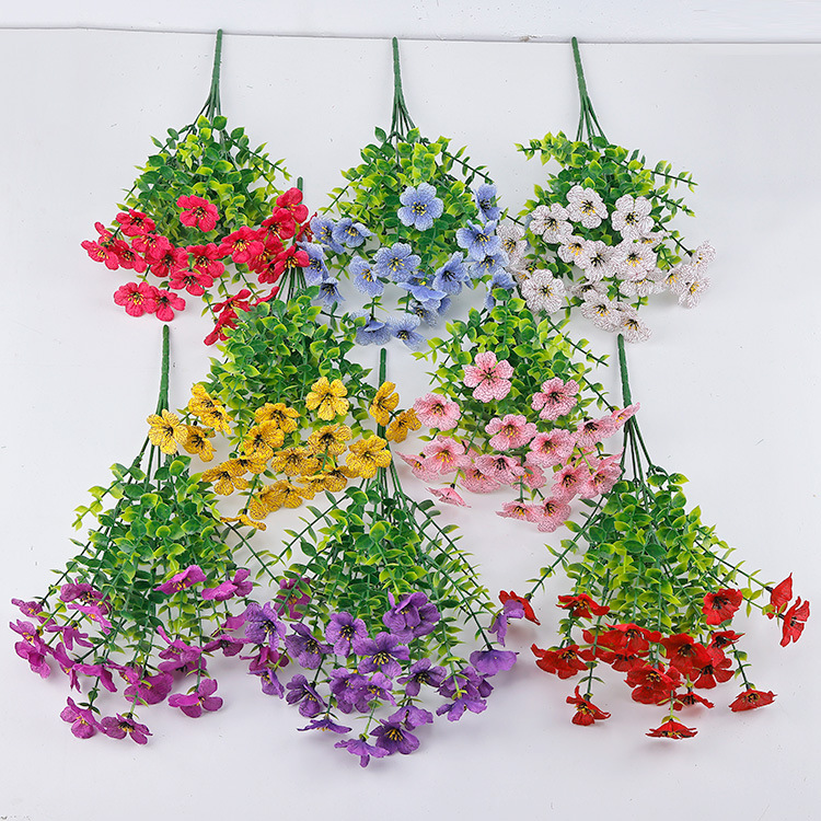 Cross-Border Artificial Eucalyptus Violet Plastic Fake Flowers Wedding Home Flower Arrangement Artificial Plant Bouquet Decoration