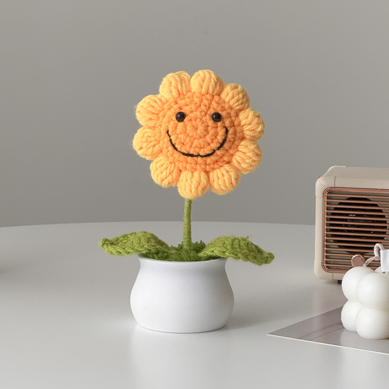 Regalos de día al por mayor girasoles para chicas, ramo de lana tejida a mano, adornos de mesa pequeños