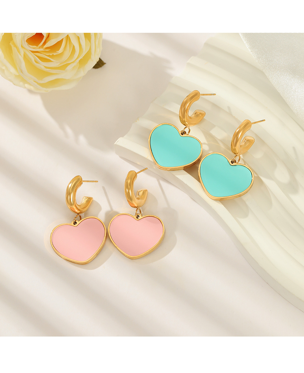 Simple Style Heart Shape Stainless Steel Plating Drop Earrings 1 Pair