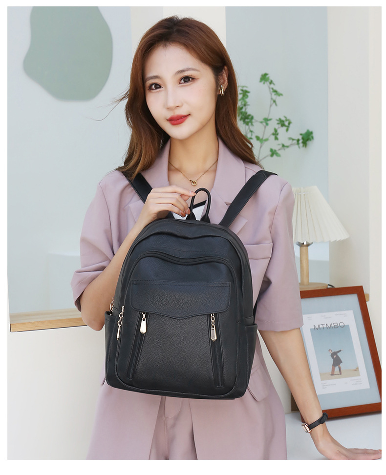 Basic Solid Color Soft Surface Square Zipper Classic Backpack display picture 1