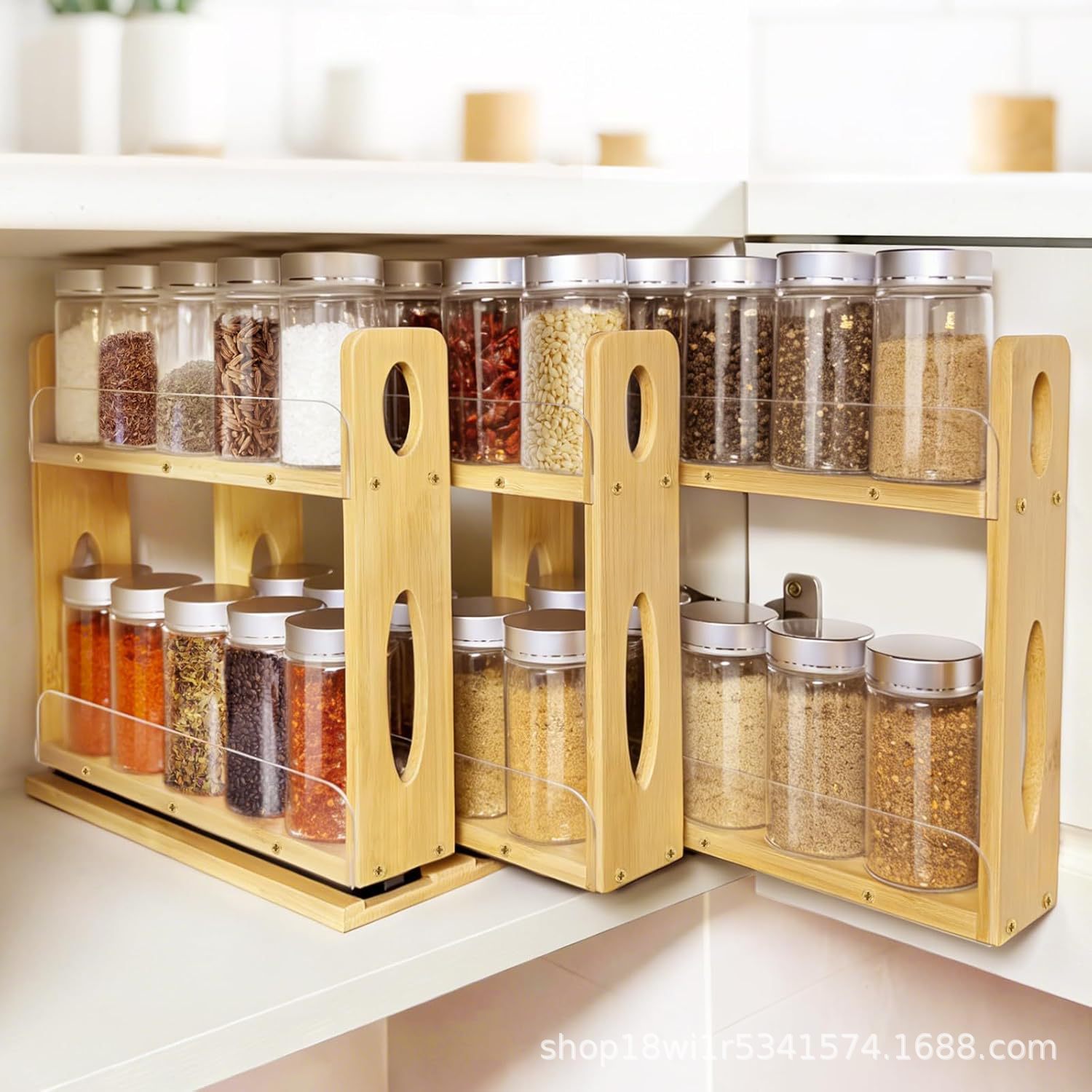 Cross-border kitchen storage rack wooden spice jar multi-layer…