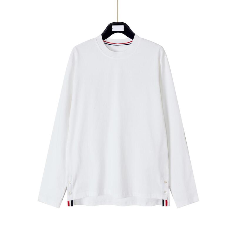 Tb Spring & Fall New Long-Sleeved Round Neck T-Shirt for Men and Women, Same Style for Couples, Casual and Versatile, Long Sleeves with Horizontal Webbing on the Back