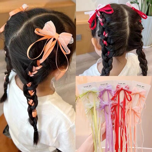 New children's tassel ribbon hairpin little girl's braided hairpin hairpin high-looking girl's tassel bow
