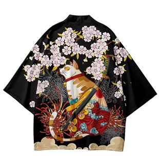 Summer Japanese-Style Kimono Cardigan Haori Creative Elements 3D Print Unisex Three-Quarter Sleeve Casual Home Robe Cape